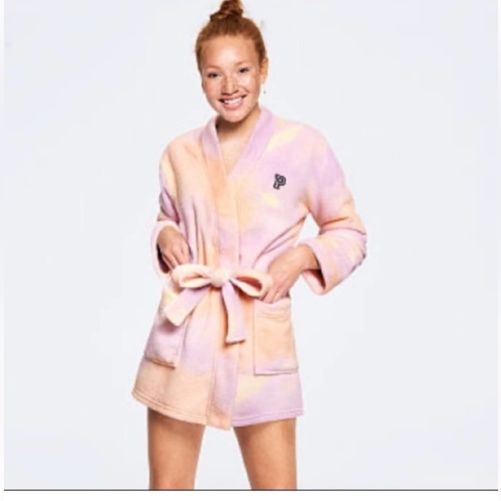 Victoria Secret’s PINK Teddy Robe Color Pink Peach Tie Dye size XS/S